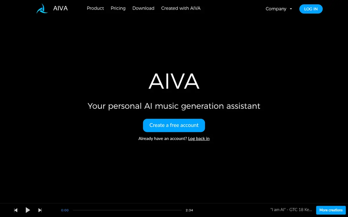 AIVA homepage screenshot