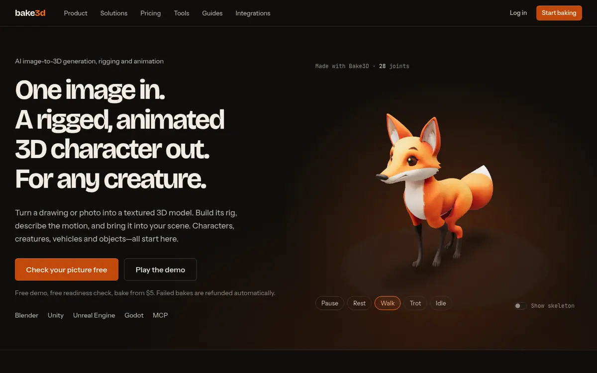 Bake3D homepage screenshot