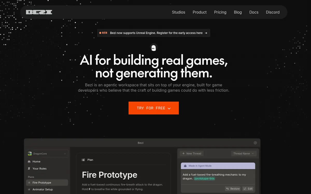 Bezi homepage screenshot
