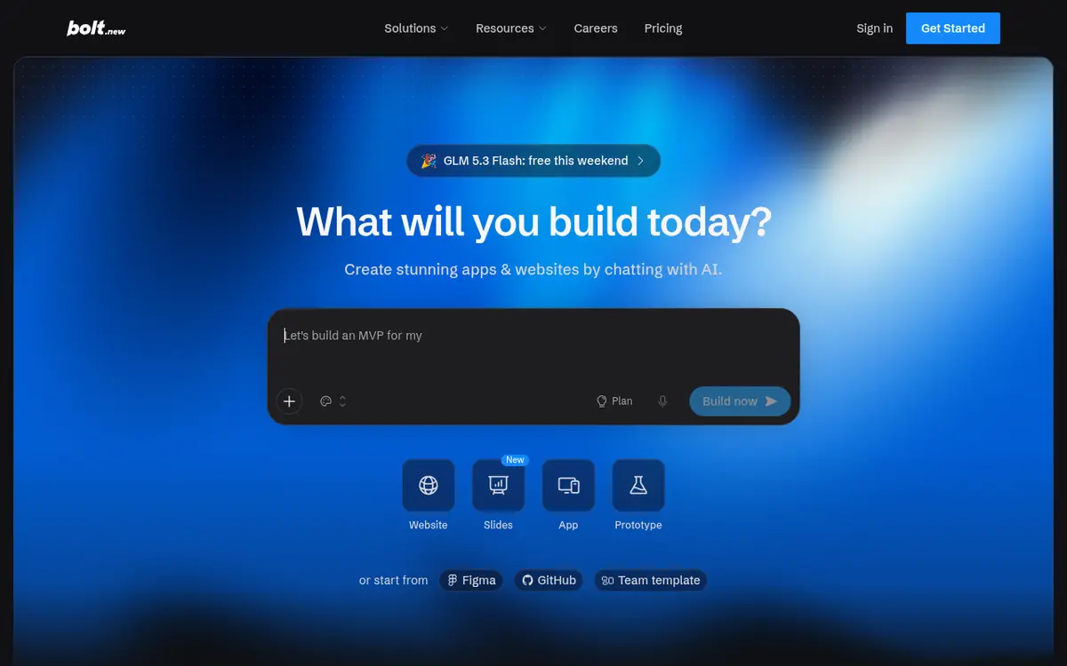 Bolt.new homepage screenshot