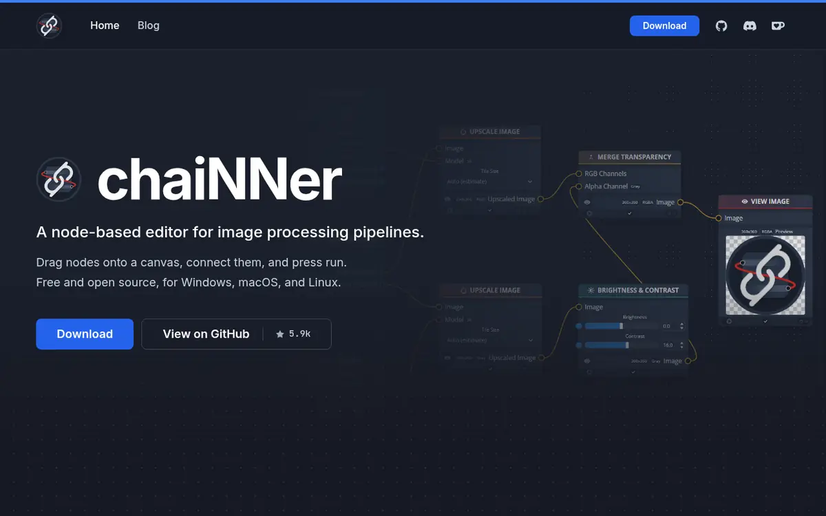chaiNNer homepage screenshot