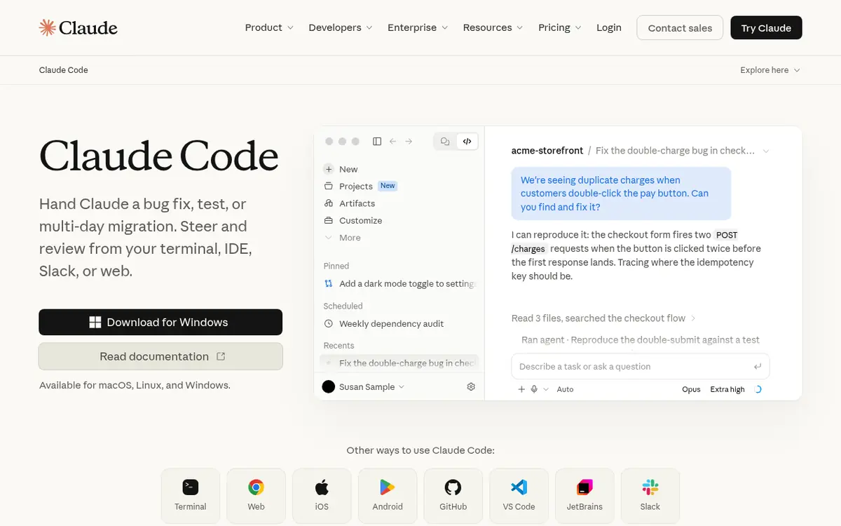 Claude Code homepage screenshot