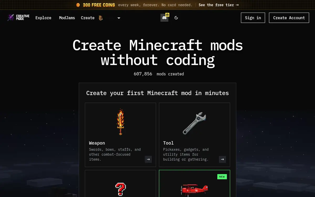 CreativeMode homepage screenshot