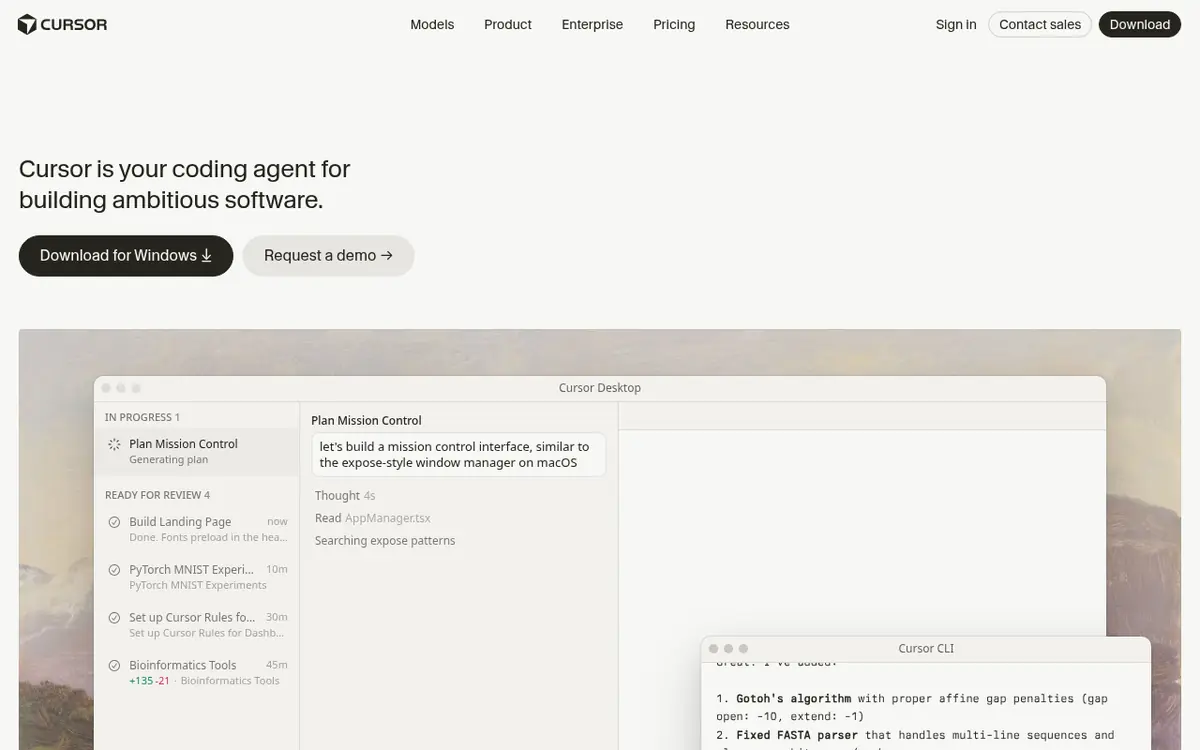 Cursor + Godot homepage screenshot