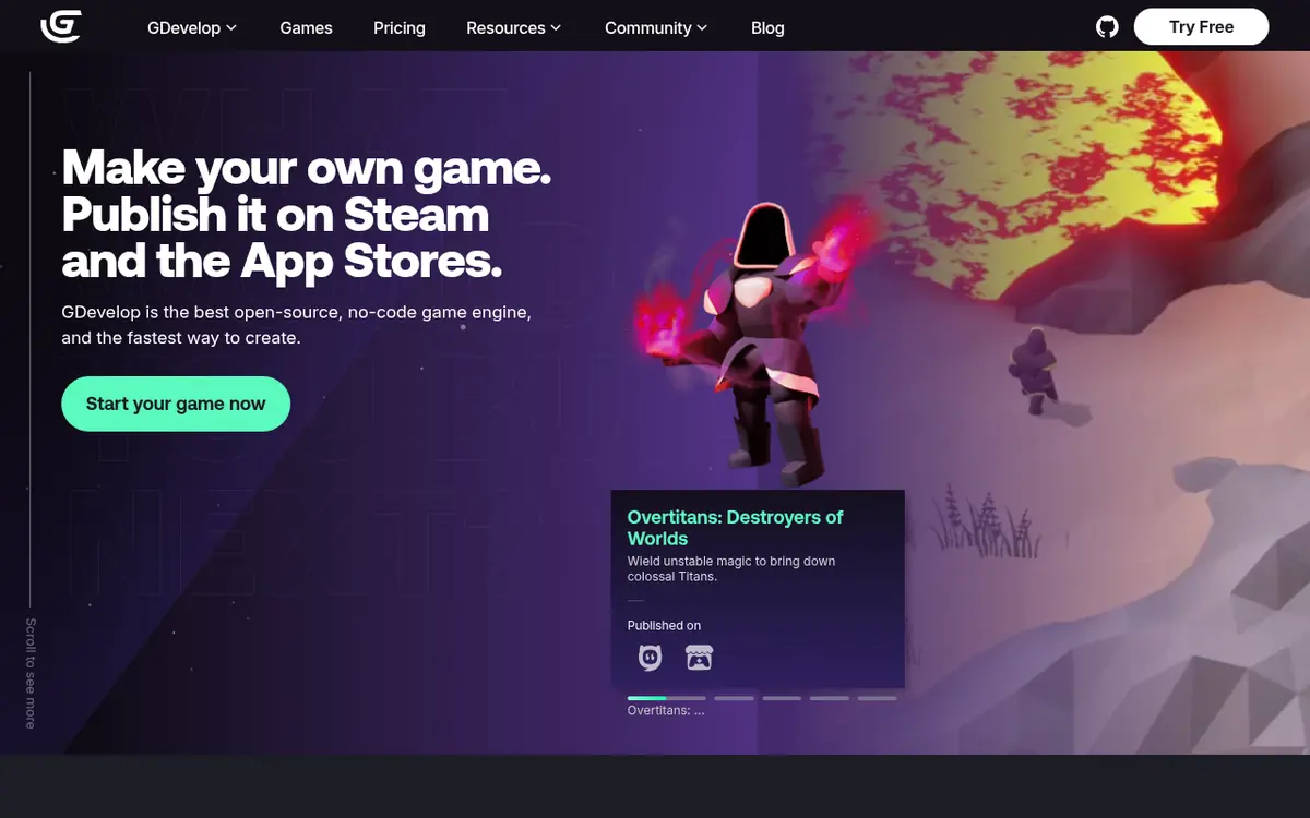 GDevelop AI homepage screenshot