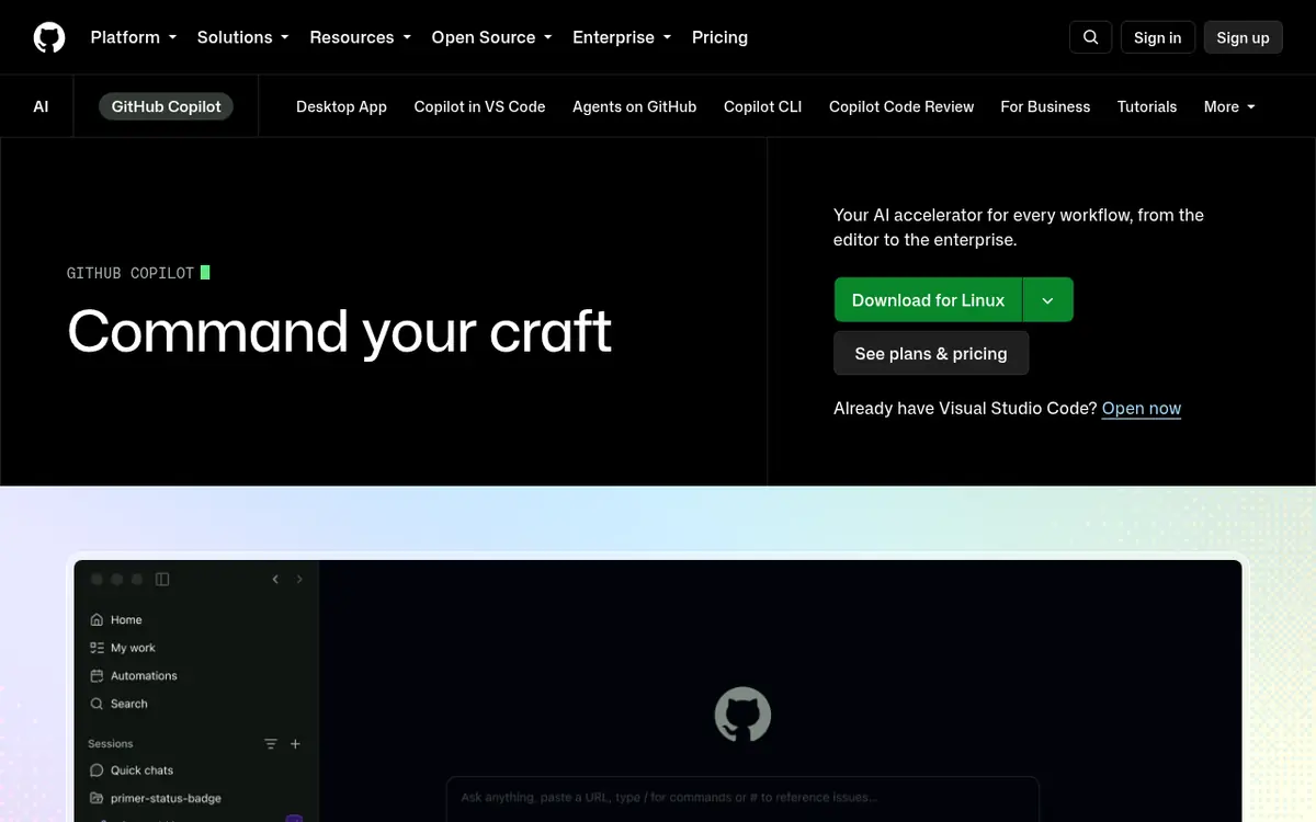 GitHub Copilot homepage screenshot