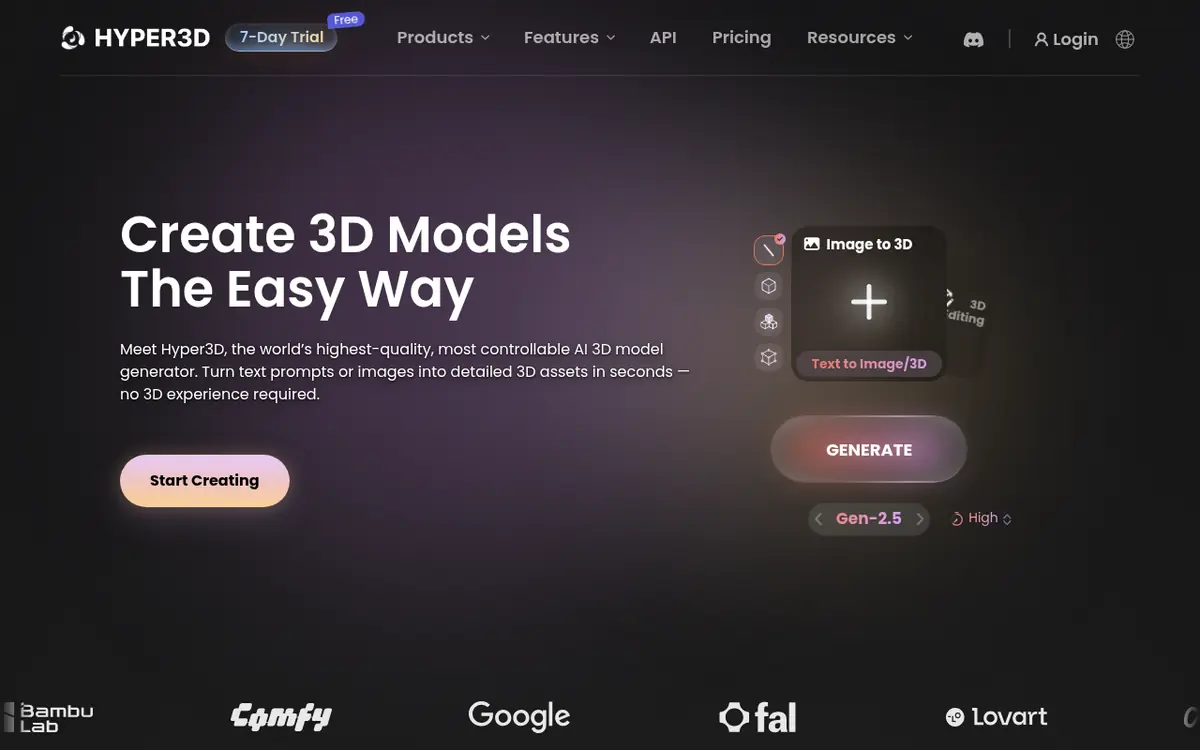 Hyper3D Rodin homepage screenshot
