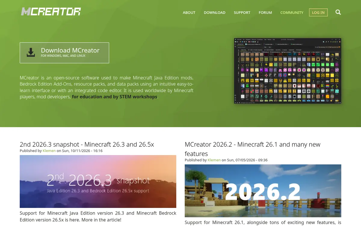 MCreator homepage screenshot