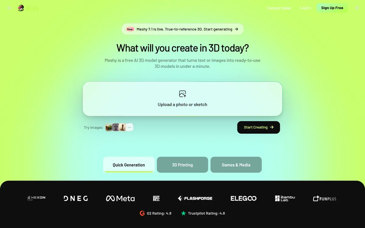 Meshy homepage screenshot