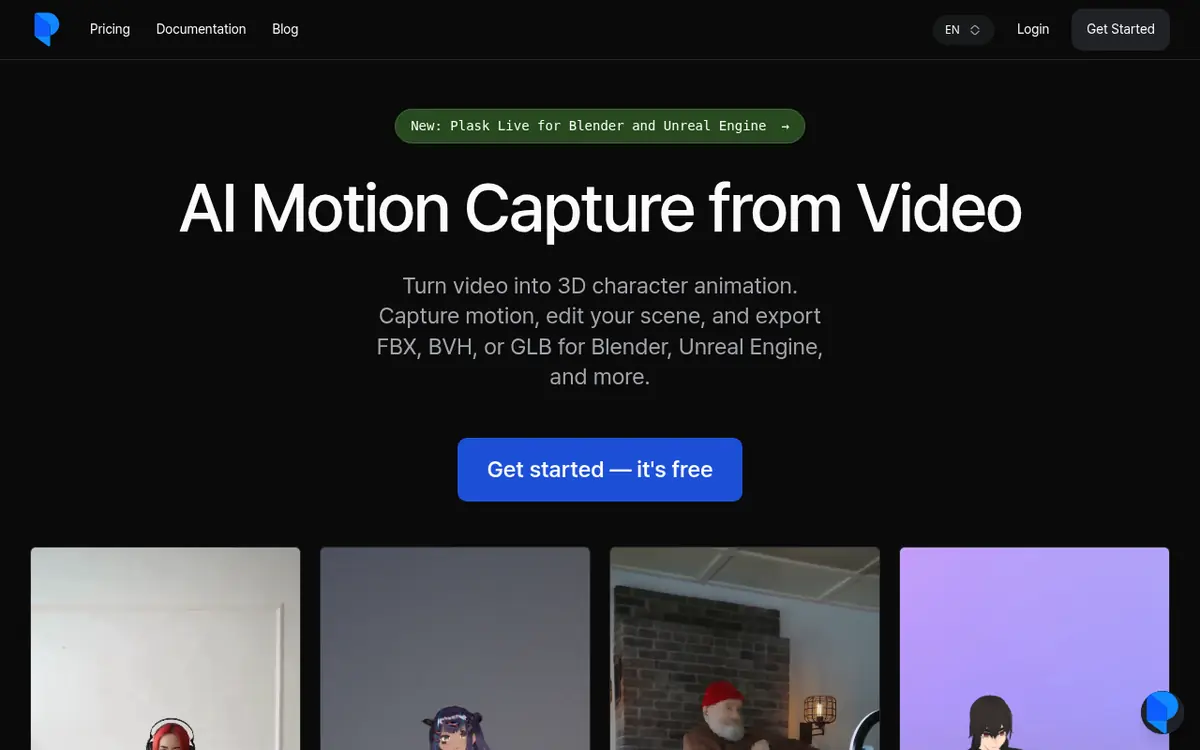 Plask homepage screenshot