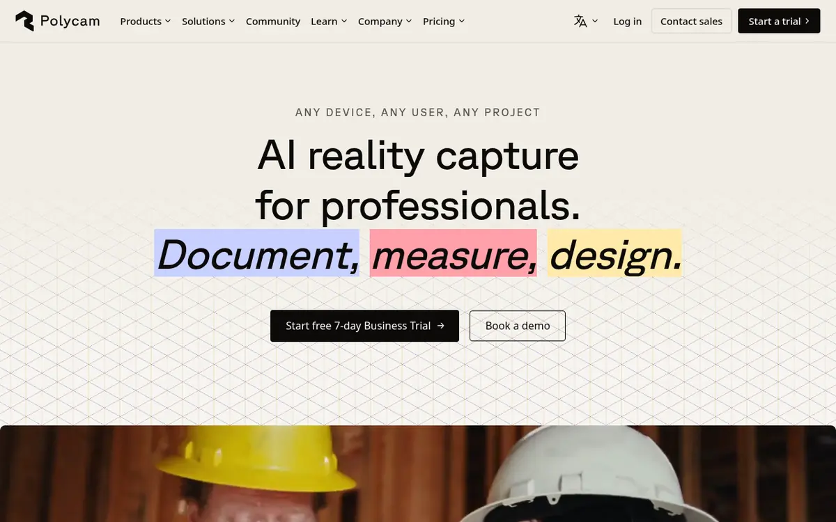 Polycam homepage screenshot