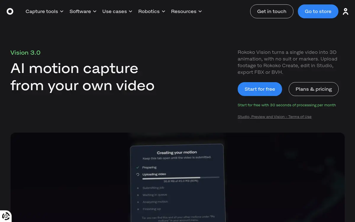 Rokoko Vision homepage screenshot