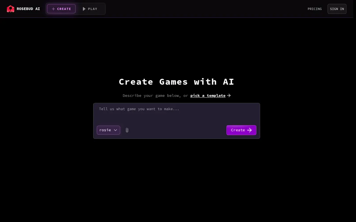 Rosebud AI homepage screenshot