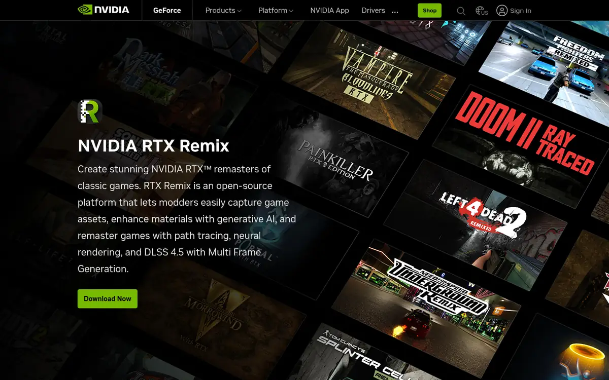 NVIDIA RTX Remix homepage screenshot