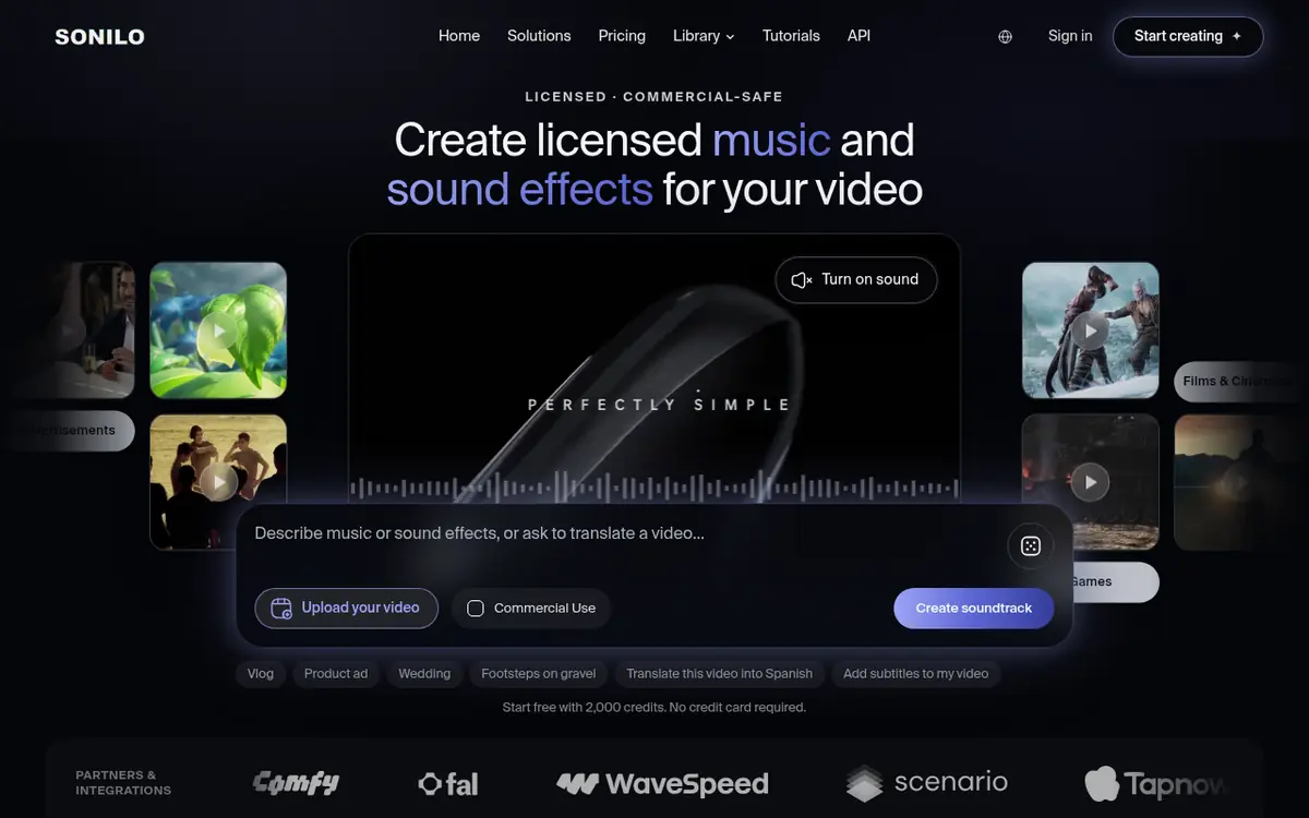 Sonilo homepage screenshot