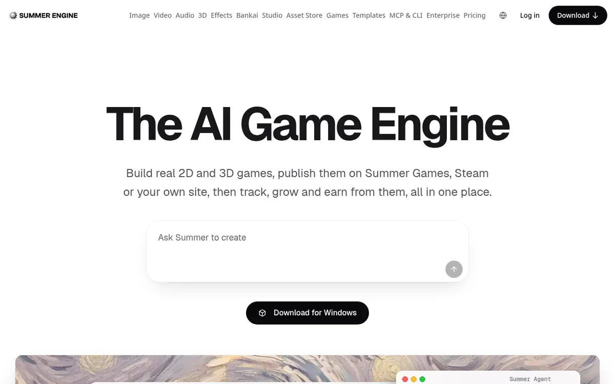 Summer Engine homepage screenshot