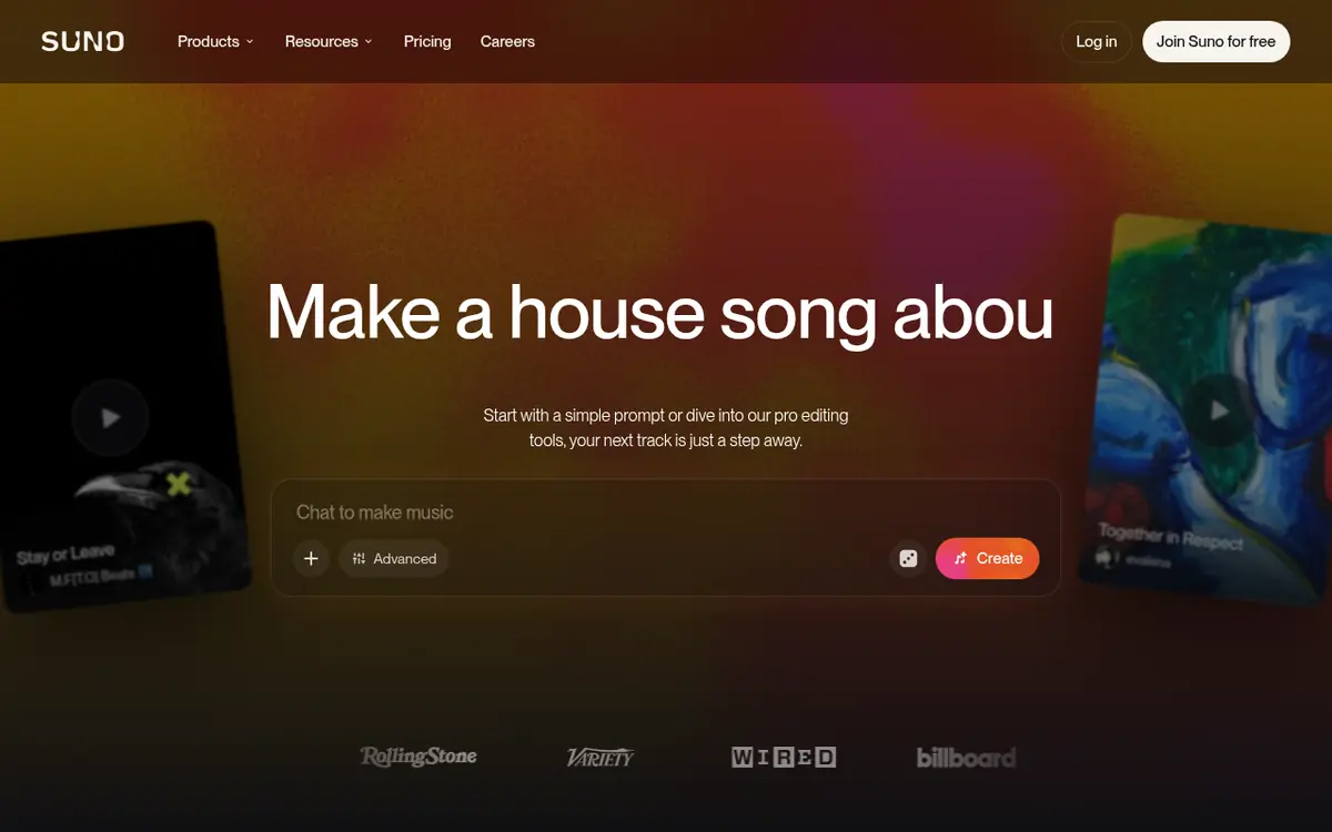Suno homepage screenshot
