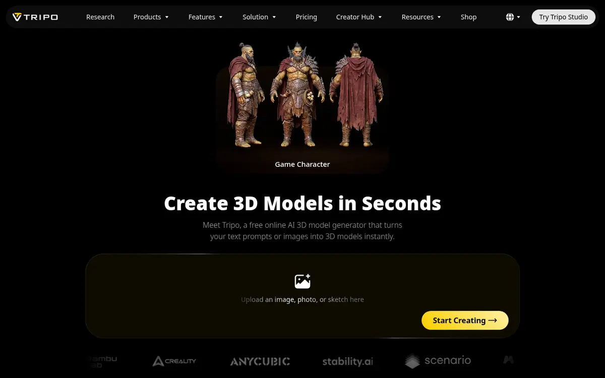 Tripo AI homepage screenshot