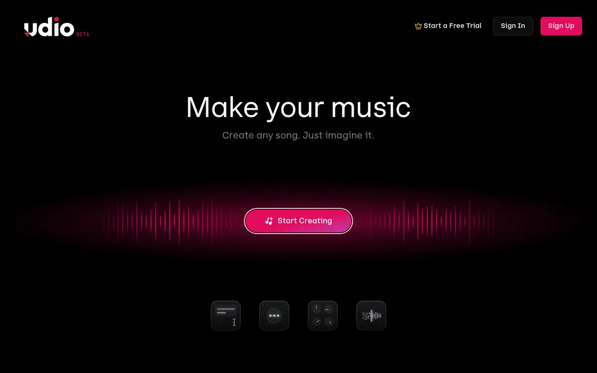 Udio homepage screenshot