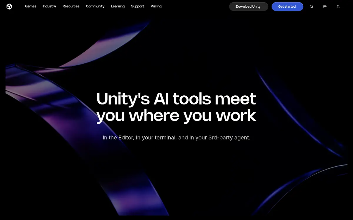 Unity's AI tools homepage screenshot
