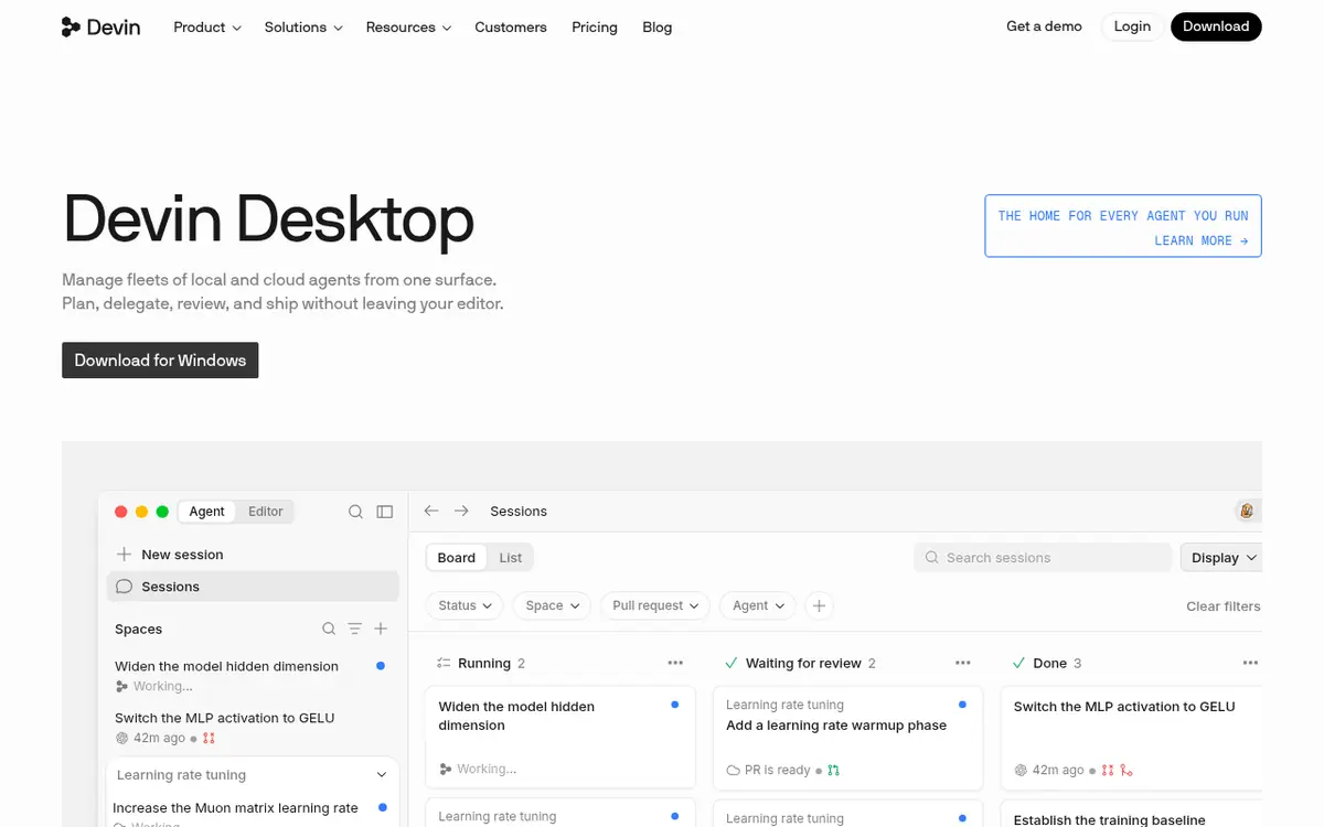 Devin Desktop homepage screenshot